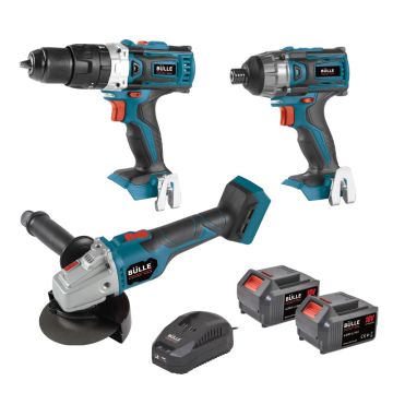  BULLE: 18V BRUSHLESS ΣΕΤ ΕΡΓΑΛΕΙΩΝ: ΔΡΑΠΑΝΟΚΑΤΣΑΒΙΔΟ 60 Nm+ ΠΑΛΜΙΚΟ ΚΑΤΣΑΒΙΔΙ 180 Nm + ΓΩΝΩΝΙΑΚΟΣ ΤΡΟΧΟΣ Φ125 mm ΜΕ ΤΑΧΥΦΟΡΤΙΣΤΗ 4.5Α ΚΑΙ 2 ΜΠΑΤΑΡΙΕΣ ΛΙΘΙΟΥ 4Ah 