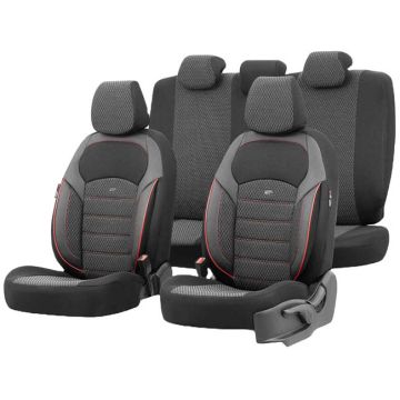 Καλύμματα Αυτοκινήτου Otom Nova Universal Ύφασμα Jacquard / Δερματίνη Σετ Εμπρός / Πίσω Μαύρο - Κόκκινο NOV-3302 11 Τεμάχια